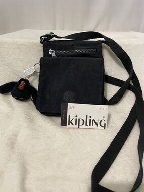 Kipling Black Nylon Mini Crossbody with Monkey Charm